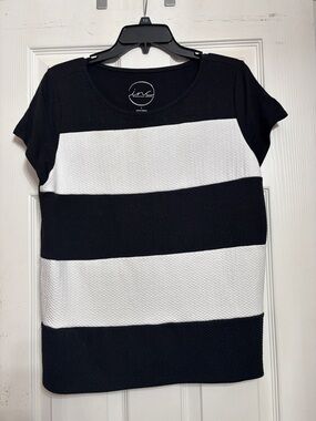 INC International Concepts Black & White Striped Short Sleeve Top
